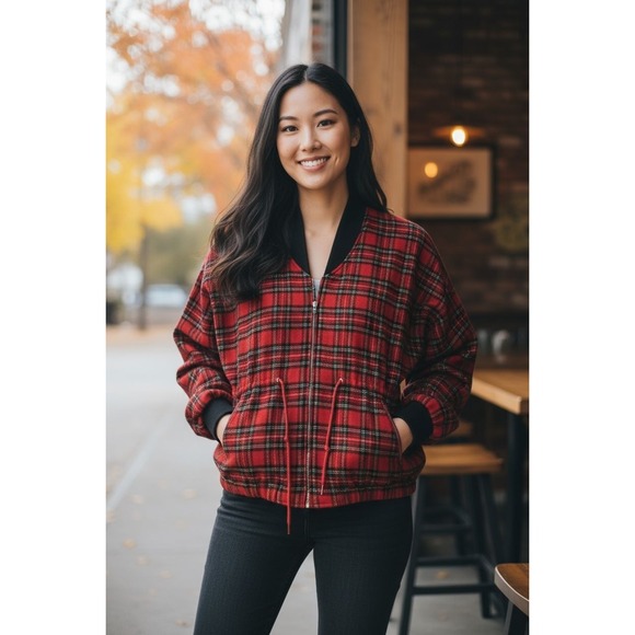 Vintage Karen‎ Kane Womens L Plaid Jacket Wool Blend Fall Winter Boho Hiking Y2K - Picture 2 of 10